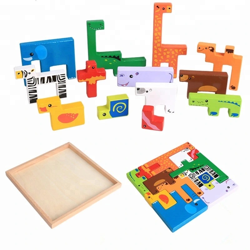 Hot Sale Customized Creative Animal Wood Building Blocks Toy for Kids